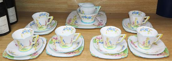 A Royal Albert Art Deco teaset, Reg. No. 784772, Hollyhocks